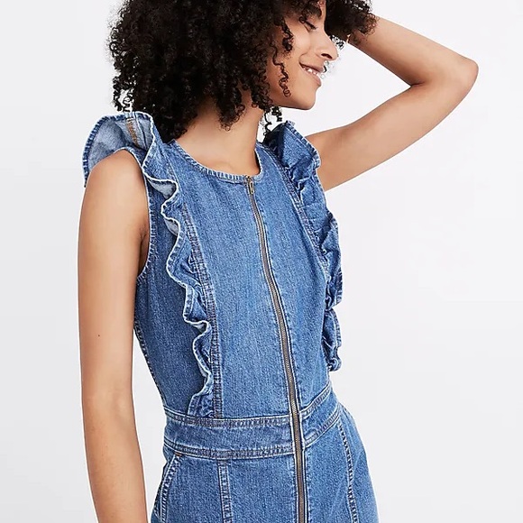 Madewell Denim Ruffle-Sleeve Zip-Front Jumpsuit - Picture 3 of 8
